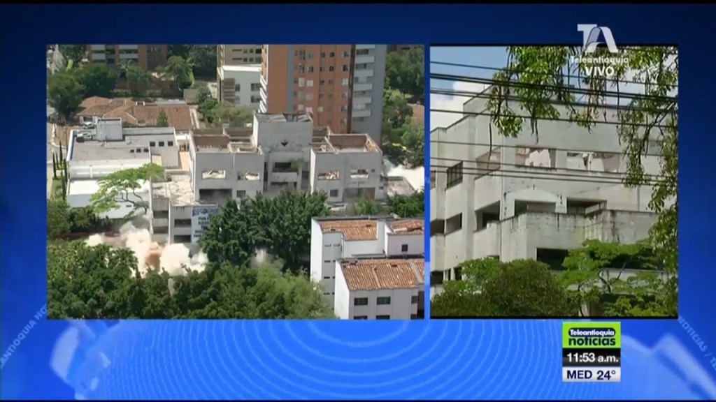 Momento exacto de la caída del edificio Mónaco; ícono del narcotráfico de Pablo Escobar implosion-monaco