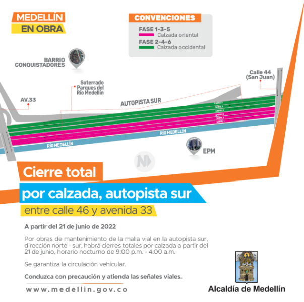 Atentos a los cierres viales en Medellín esta semana 