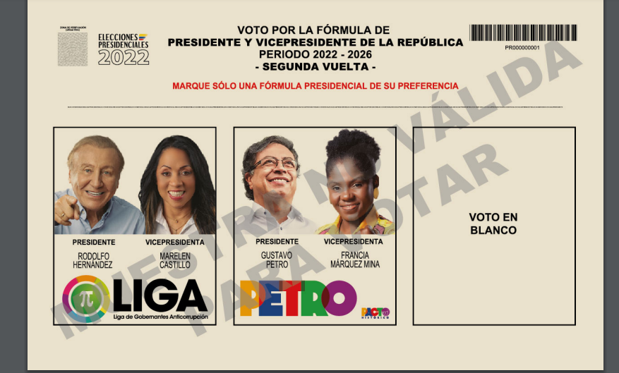 Tarjeta electoral oficial 