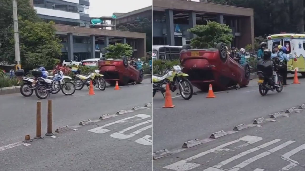 Carro volcado en la Av. El Poblado genera retraso en la movilidad Av. El Poblado