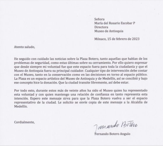 carta Fernando Botero