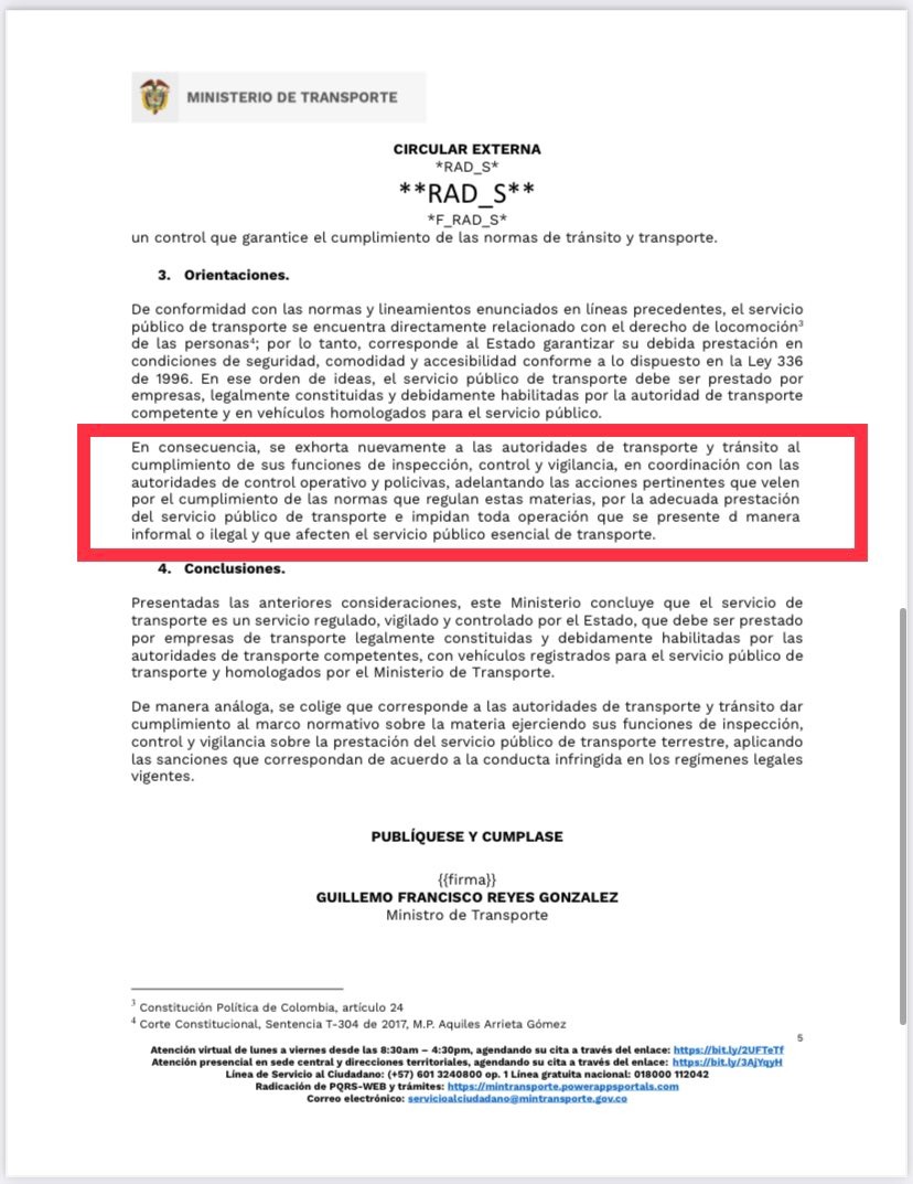 Viceministerio de Transporte emitió circular sobre sanciones a quienes presten servicio en carro particular 3 Circular del viceministerio de Transporte