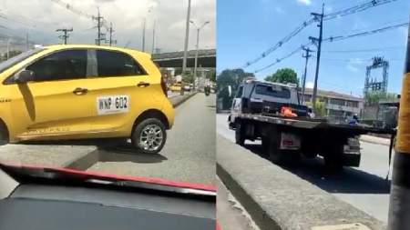 Taxi se suelta de una grúa en plena autopista Norte