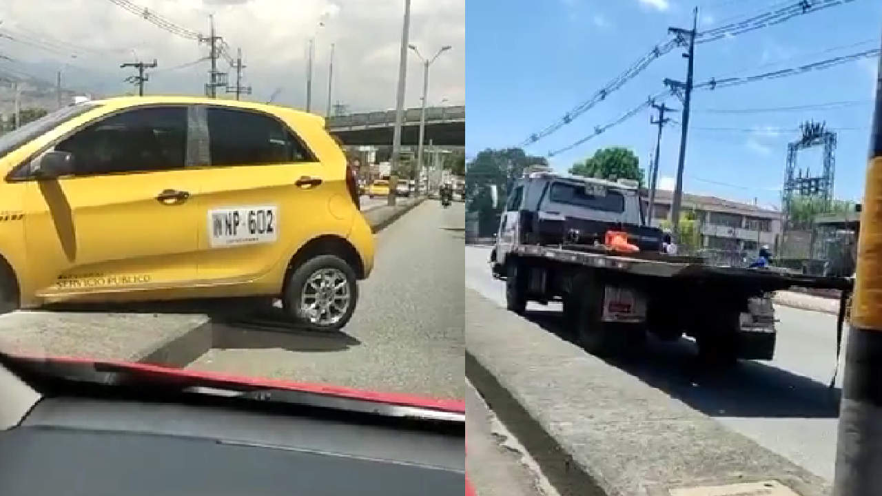 Taxi se suelta de una grúa en plena Autopista Norte Taxi se suelta de una grúa en plena autopista Norte