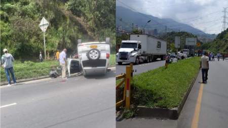 Accidente de tránsito con volcamiento de vehículo particular, en la variante Caldas Accidente de tránsito con volcamiento de vehículo particular, en la variante Caldas