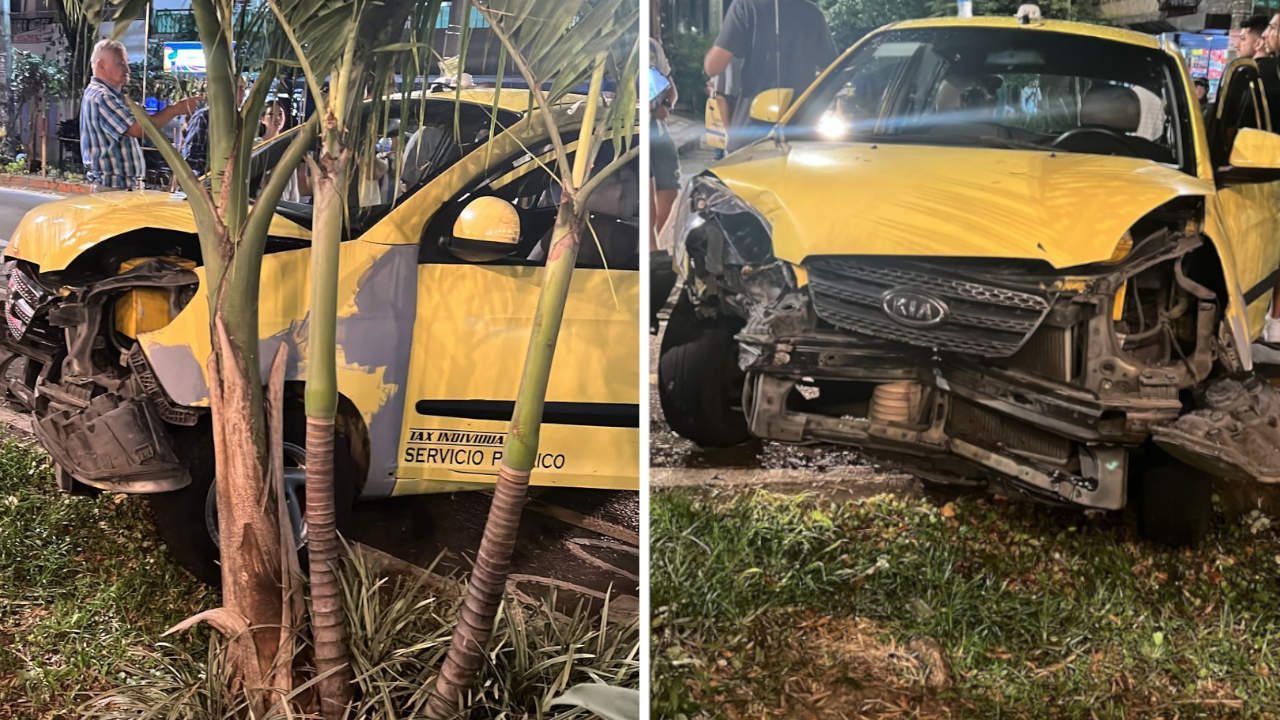 Se registra un aparatoso choque de un taxi en Medellín