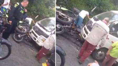 Moto de la Policía y camión chocaron en Enciso accidente-enciso-policía