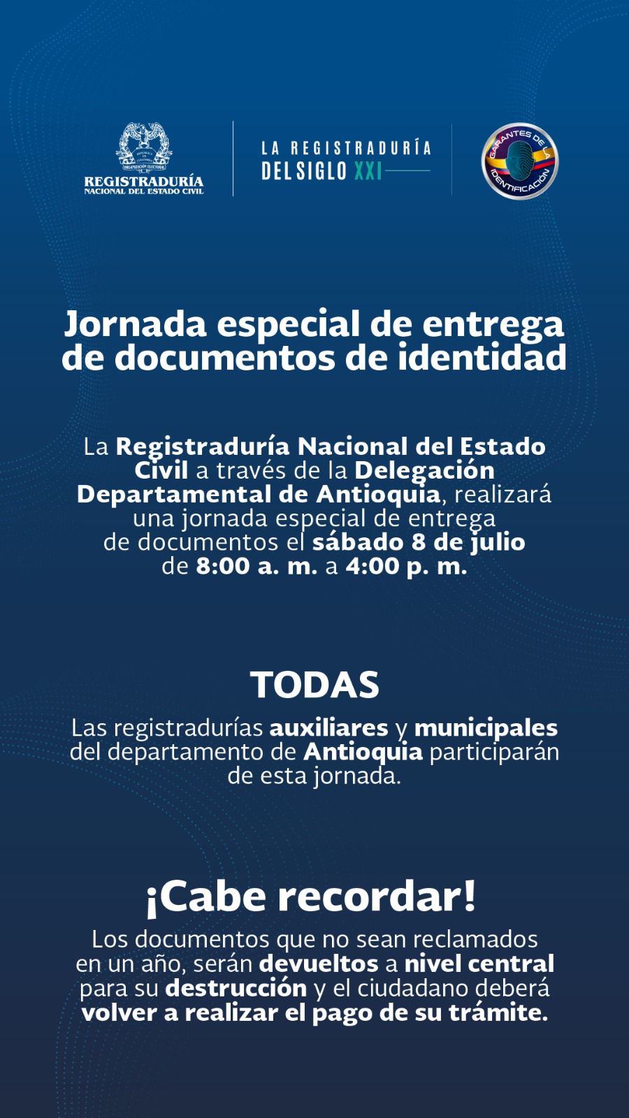 En todas las sedes de la Registraduría en Antioquia se realizará una jornada de entrega de documentos 1 entrega-documentos-registraduria