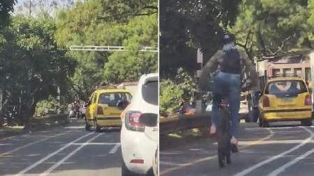 Taxista invade la ciclovía de la carrera 65 para evitar la congestión vehicular
