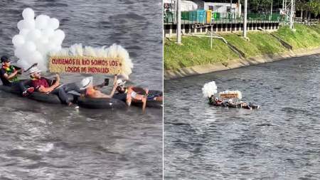 Vuelve y juega: hombres se lanzaron al río Medellín en flotadores durante el Desfile de Silleteros