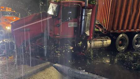En la Paralela un tractocamión perdió el control y se estrelló contra un árbol