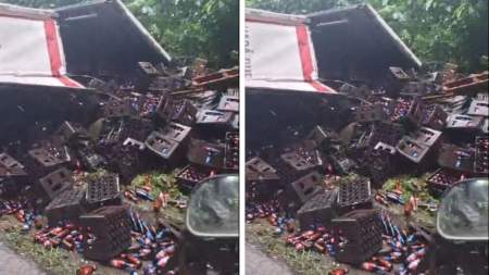 En inmediaciones de San Luis, un camión se volcó derramando el líquido que traía en su interior