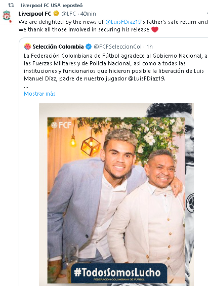 Liverpool y la Selección Colombia se unen en alegría por la liberación del padre de Luis Díaz 1 Trinop liverpool