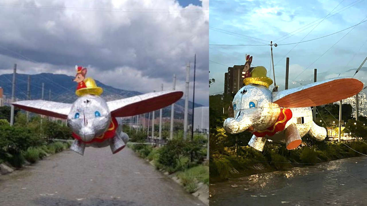 Dumbo ya vuela sobre el río Medellín dumbo