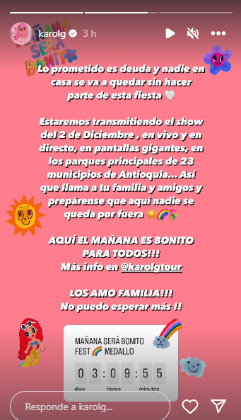 Karol G promete llevar a los rincones de Antioquia 'Mañana Será Bonito Fest' 1 karol-g-pantalla-gigante-antioquia