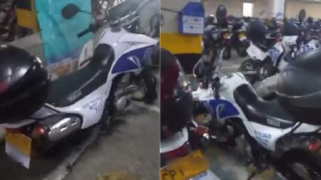 Cementerio de motos: hombre muestra el estado de las motos de los agentes de tránsito en Medellín