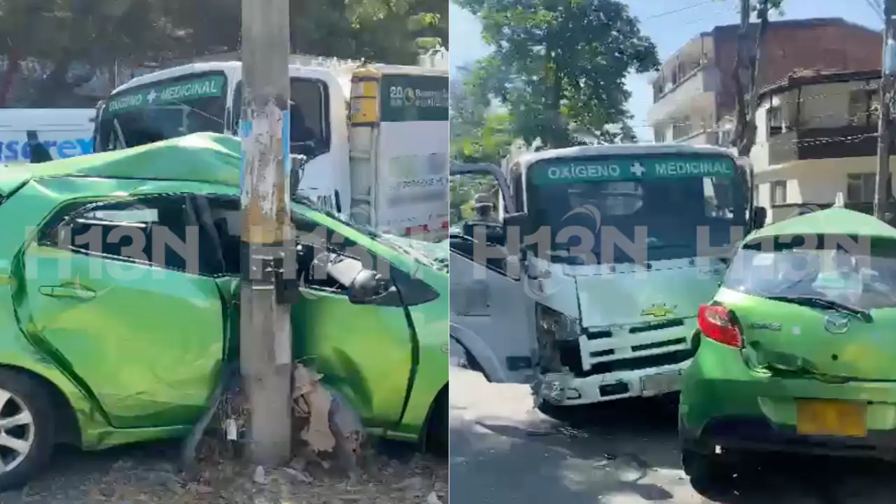 En Medellín, mujer y niño lesionados tras el choque entre un carro particular y un vehículo con oxigeno accidente-medellin-hoy-oxigeno-medicinal-carro