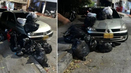 En Robledo, llenan de basuras a un carro que no dio paso al vehículo recolector carro-basuras-Robledo