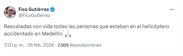 Accidente de helicóptero en Medellín: todas las personas que iban a bordo fueron rescatadas con vida 1 Fico 3