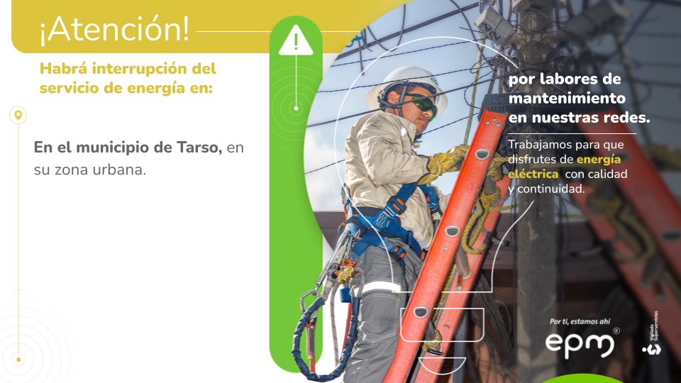 Habrá interrupción de energía en Tarso, Argelia, Carolina del Príncipe, Pueblorrico y Donmatías 1 GGytSE6aMAAHWcR