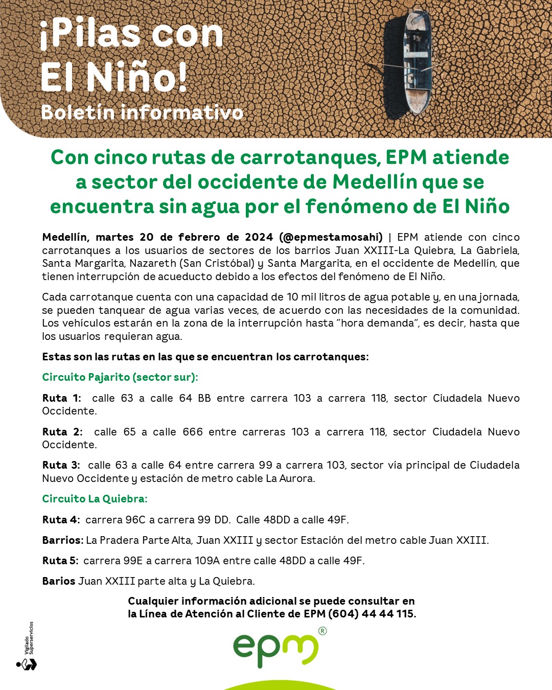 Estas son las rutas de carrotanques que están suministrando agua en el occidente de la ciudad 1 WhatsApp Image 2024 02 20 at 3.40.48 PM 1