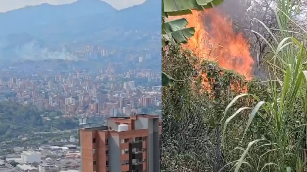 Bomberos de Medellín intentan apagar un incendio forestal en Calasanz Bomberos de Medellín intentan apagar un incendio forestal en Calasanz