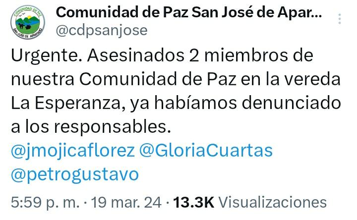 Madre e hijo aparecen sin vida en la Comunidad de Paz de San José de Apartadó 1 Madre-e-hijo-fueron-asesinados-en-la-comunidad-de-Paz-en-San-Jose-de-Apartado