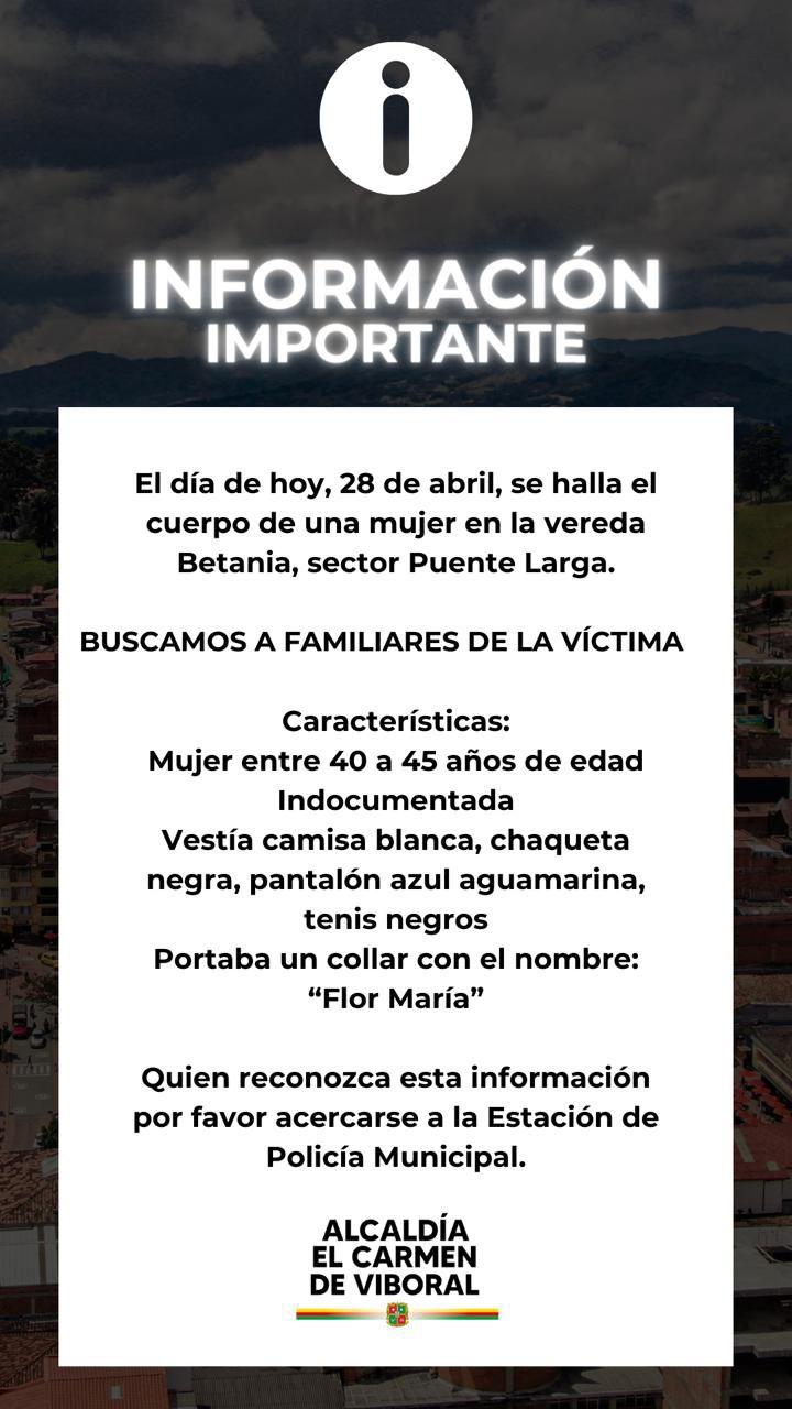 Buscan a la familia de una mujer que se cayó y murió en El Carmen de Viboral 1 WhatsApp Image 2024 04 28 at 5.35.37 PM