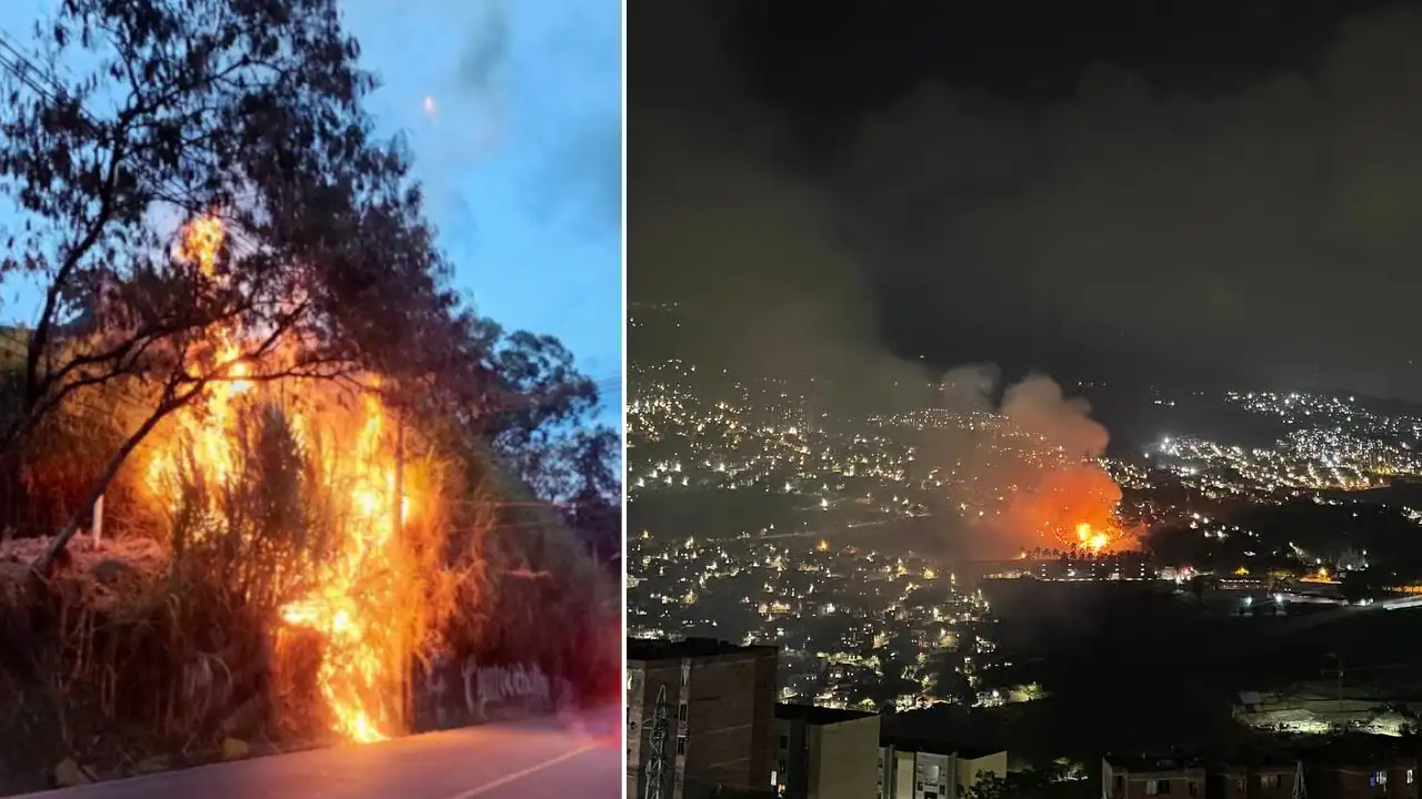 Bomberos de Medellín atienden incendio forestal que se ve desde gran parte de la ciudad Bomberos de Medellín atienden incendio forestal en la vía al mar