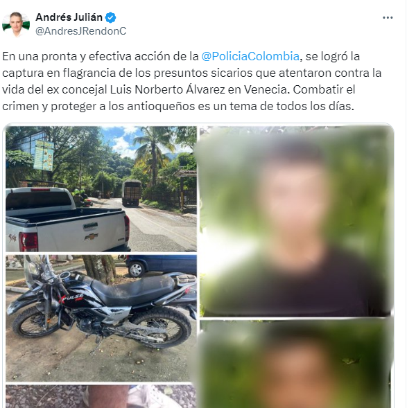 Capturan a dos presuntos sicarios que intentaron matar a exconcejal en Venecia, Antioquia 1 Capturan a dos presuntos sicarios que intentaron matar a exconcejal en Venecia, Antioquia