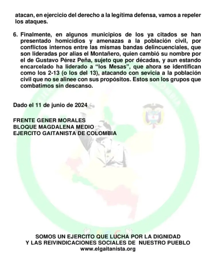 Alerta en el Oriente antioqueño y el Magdalena Medio por supuesto panfleto del Clan del Golfo 2 PANFLETO 2