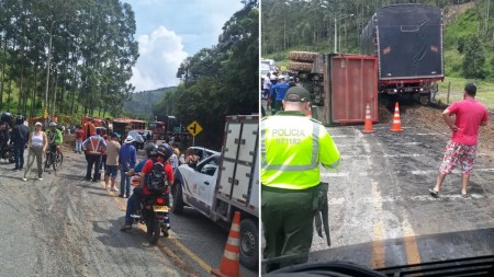 Volqueta sin frenos se vuelca antes del peaje de Amagá