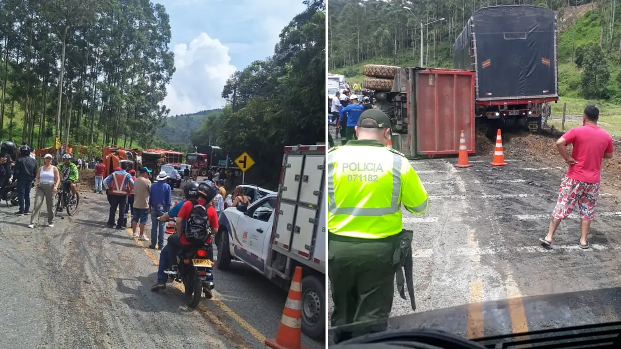 Volqueta sin frenos se vuelca antes del peaje de Amagá