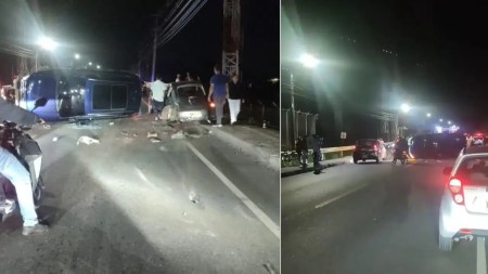 Aparatoso accidente en la vía hacia Llanogrande, uno de los vehículos terminó volcado