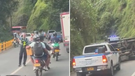 Camión se volcó en la vía al mar, a la altura de San Jerónimo