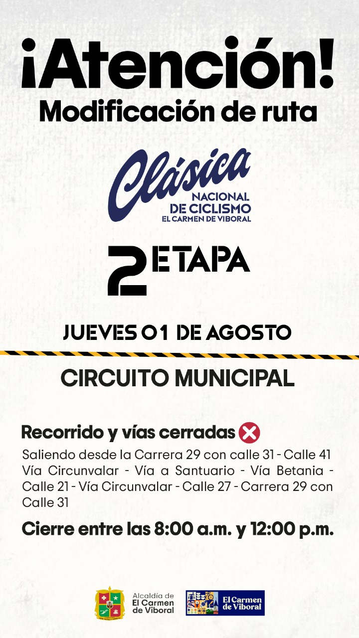 Cierres viales por la segunda etapa de la Clásica Nacional de Ciclismo