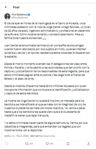 Ofrecen millonaria recompensa por información que permita la captura  de los asesinos de Jorge Daniel 