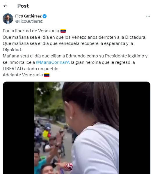 ‘Fico’ Gutiérrez y Andrés Julián Rendón apoyan elecciones en Venezuela: 'Llegó el día de la Libertad'
