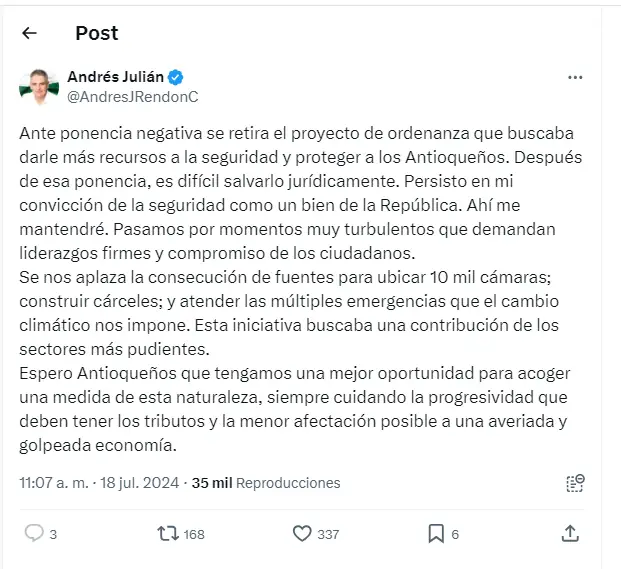 Diputados le negaron al Gobernador de Antioquia la autorización para subir impuestos 