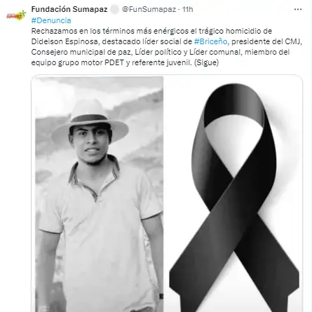 En extrañas circunstancias falleció un joven que era, al parecer, líder en Briceño, Antioquia
