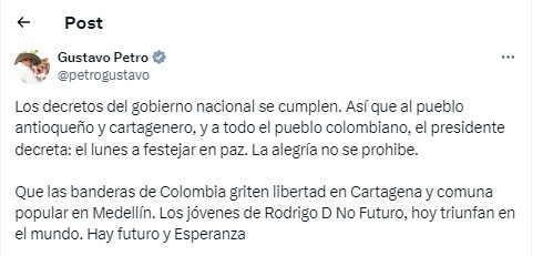 “Los decretos se cumplen”: Petro devuelve el ‘dardo’ a Gobernador de Antioquia que no se acogió al Día Cívico
