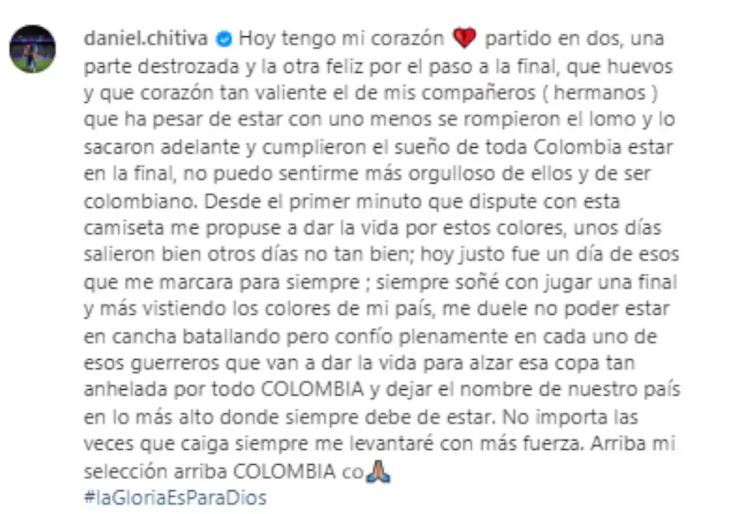 "Tengo el corazón partido": con triste mensaje Daniel Muñoz dice que era un sueño jugar esta gran final 1 daniel muñoz-copa-america-2024-mensaje