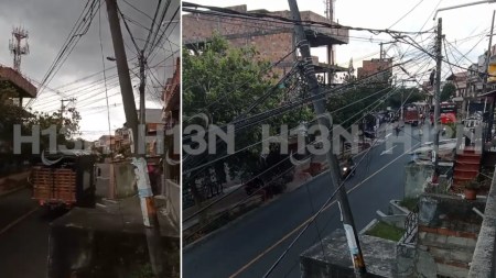 En Medellín, alertan sobre un poste inclinado con riesgo de caer sobre una vía principal