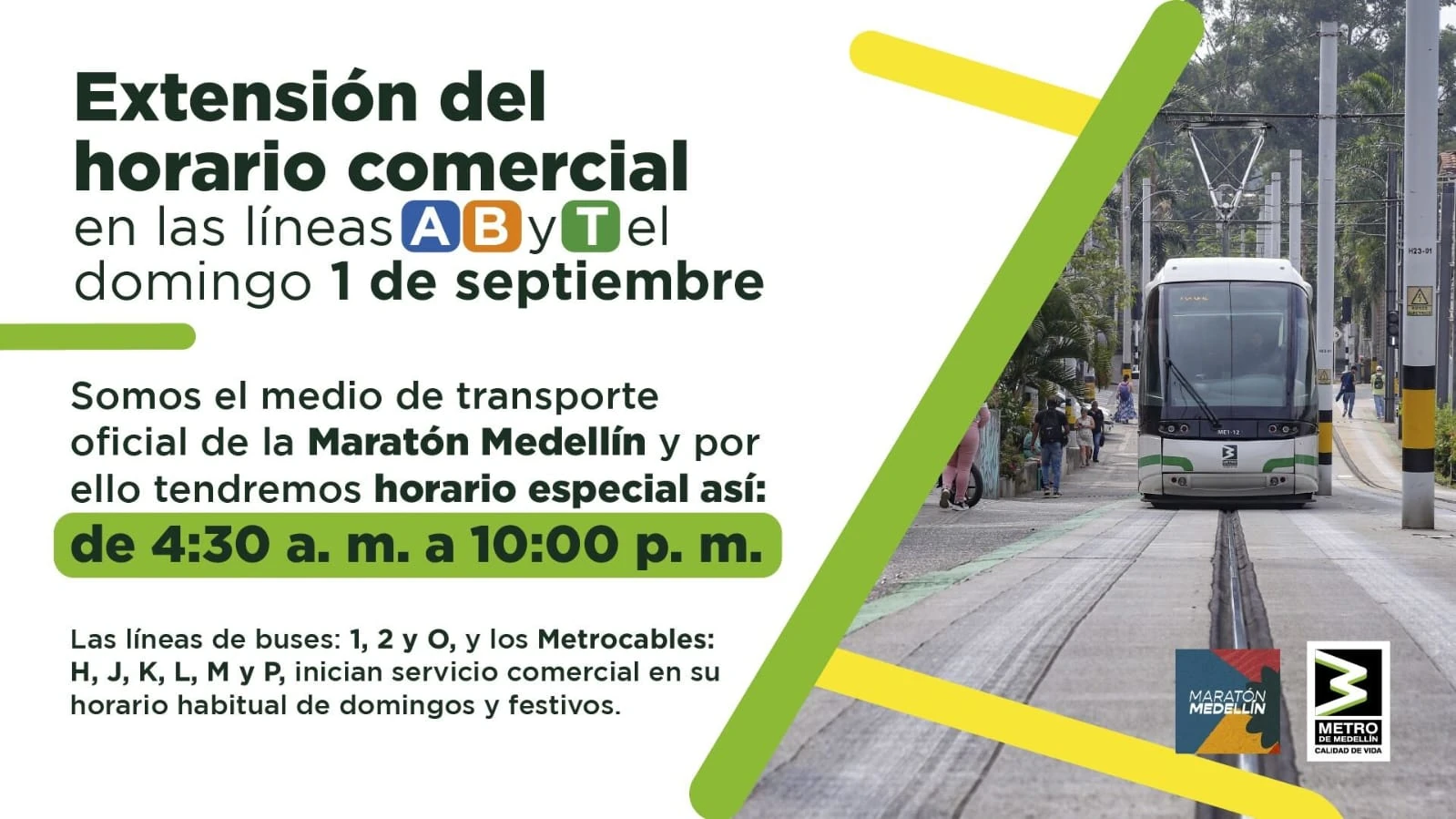 Horario especial en el Metro de Medellín para este domingo, 1 de septiembre