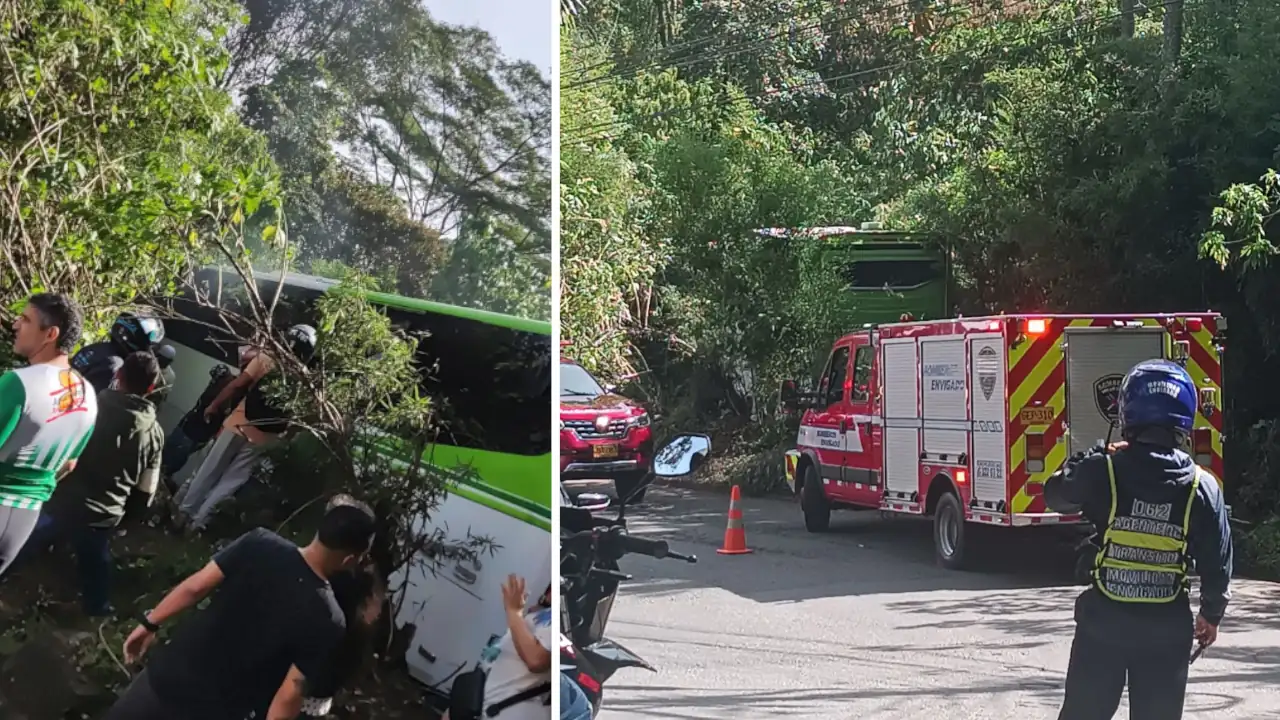 Bus con 41 pasajeros se queda sin frenos y se accidenta en la Loma del Escobero