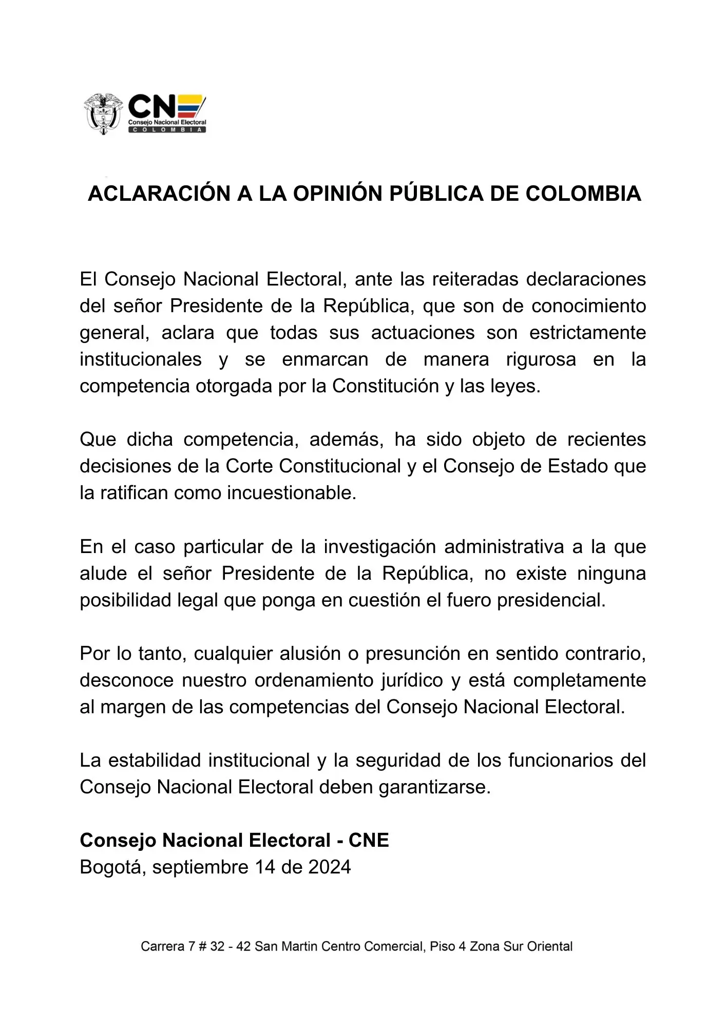 Día clave: CNE decidirá si formula pliego de cargos contra la campaña presidencial de Gustavo Petro 1 Comunicado-CNE