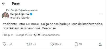 "Petro aterrice": Fajardo cuestiona a Petro en medio del paro camionero