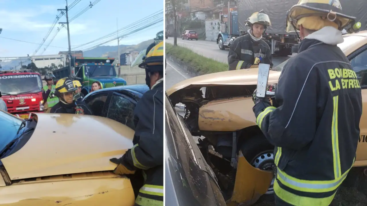 Taxi y vehículo particular chocaron en La Estrella