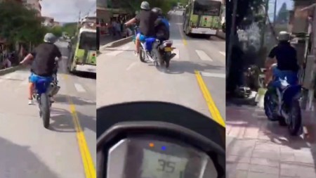 ¡A toda velocidad por el carril del Metroplús y sin placas! graban a motociclista imprudente en Manrique la 45