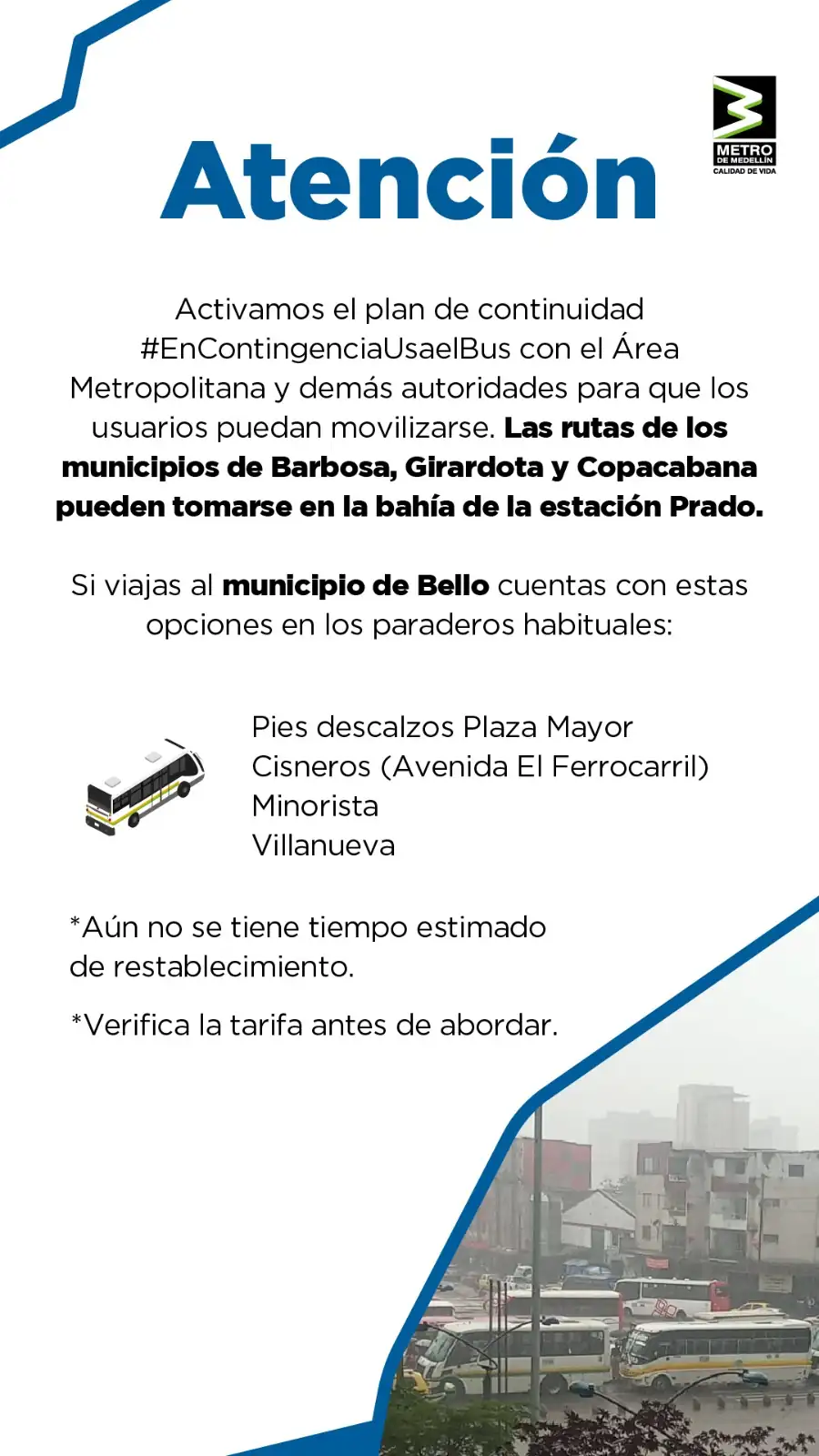 ¡Atención! Usuarios del Metro de Medellín pueden tomar buses tras falla eléctrica en uno de los trenes 1 Usuarios del Metro de Medellín pueden tomar buses tras falla eléctrica en uno de los trenes